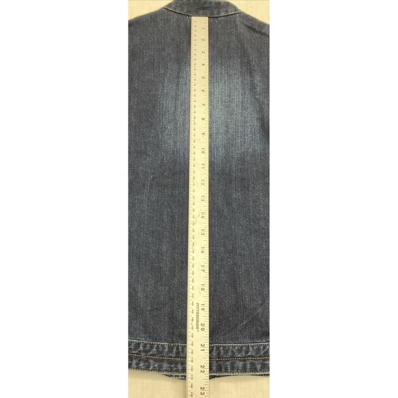 CHICO'S PLATINUM Denim Jean Jacket Blue Ruffle Detail Sz 0 - Picture 9 of 9
